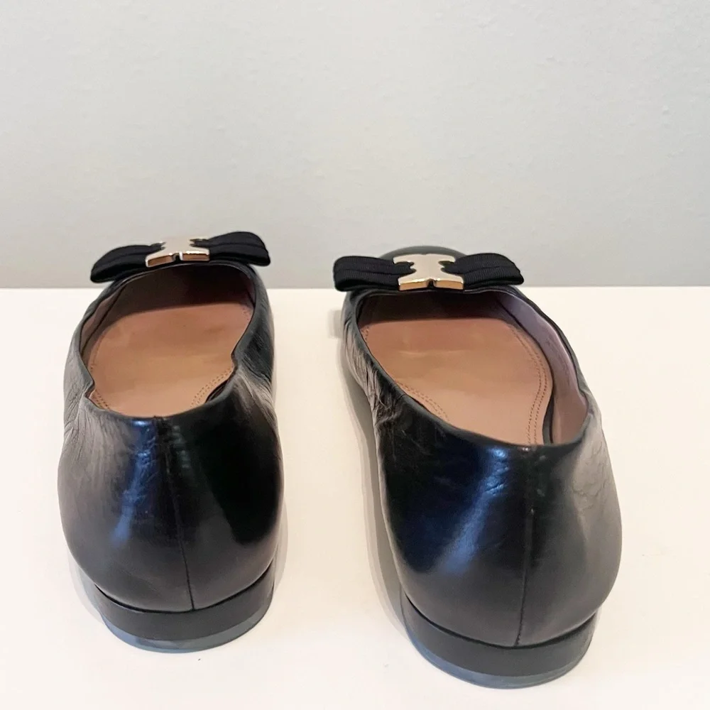 Tory Burch Gemini Link Bow Black Leather Ballet Flats Size 8